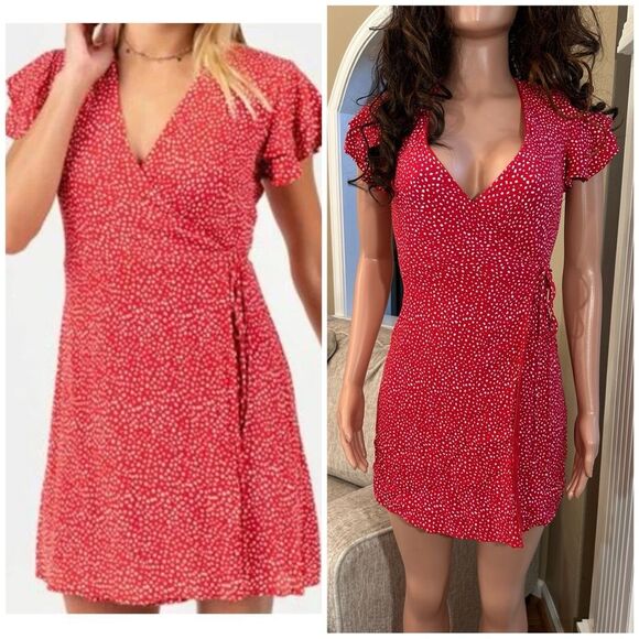 Silk blend Red Polka Dot Wrap Dress - Picture 1 of 16